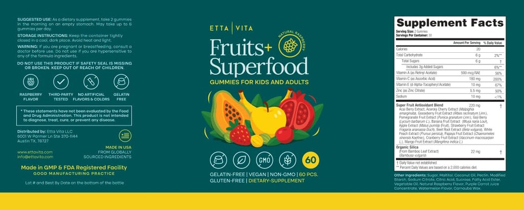 Etta Vita Fruits and Veggies Gummies with 9 Superfruits & 30 Veggies - image 9