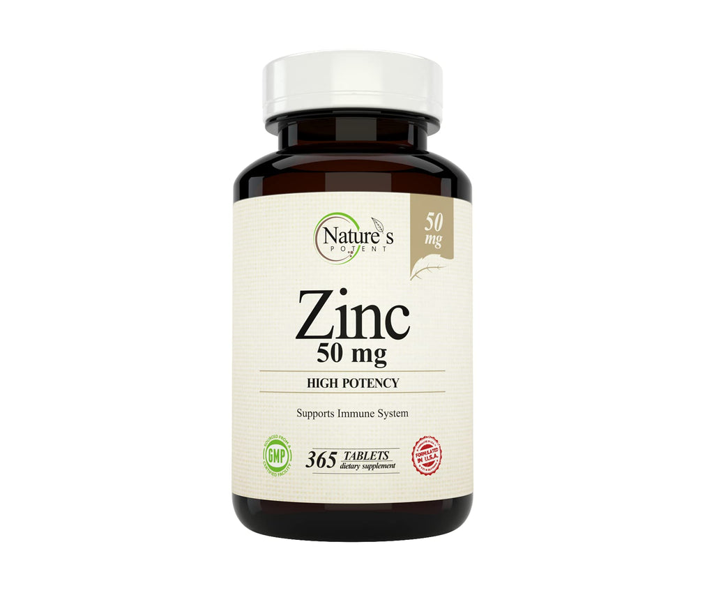 Nature's Potent Zinc 50 mg Immune Support - 365 Tablets