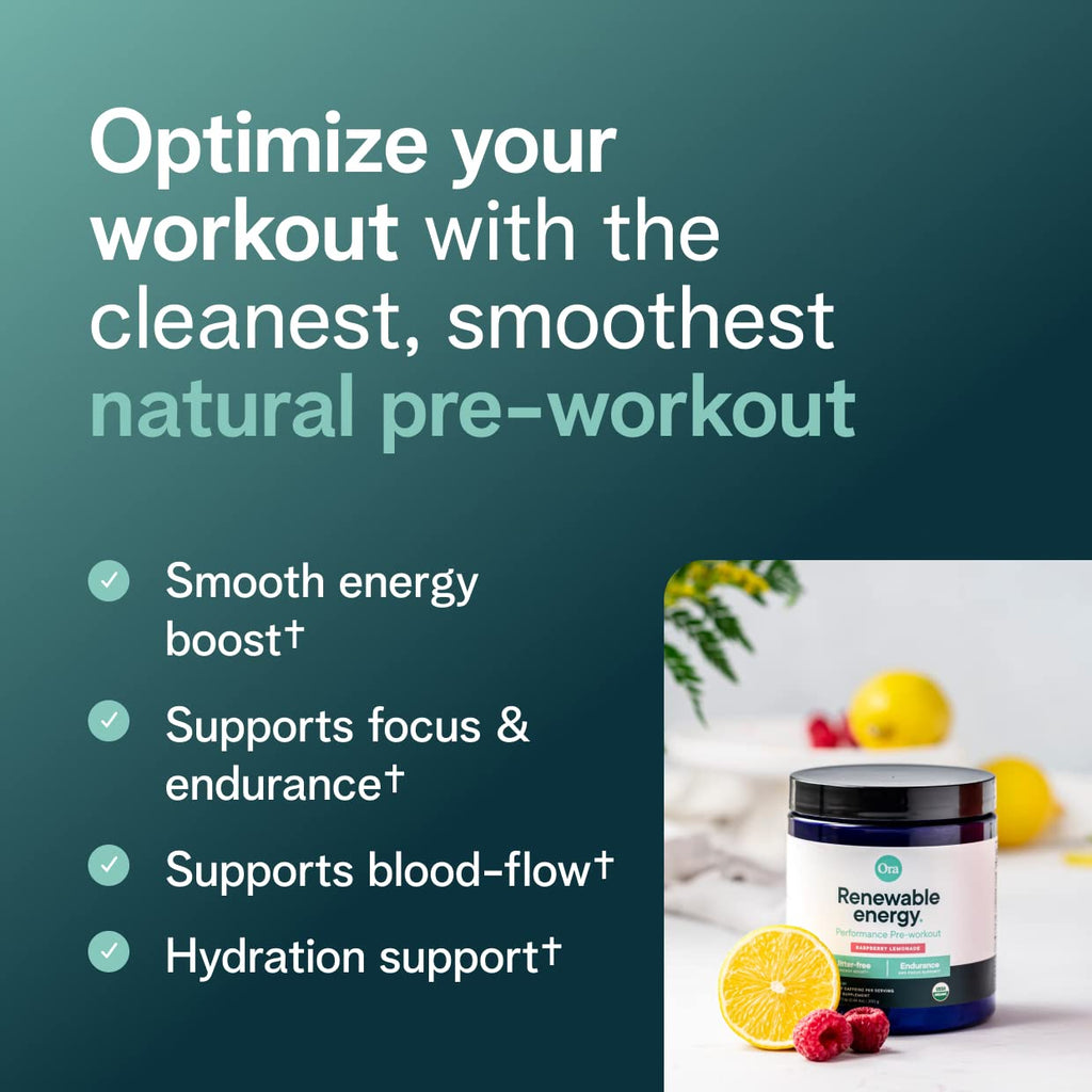 Ora Organic Natural Pre Workout Powder Raspberry Lemonade - 20 Servings - image 2