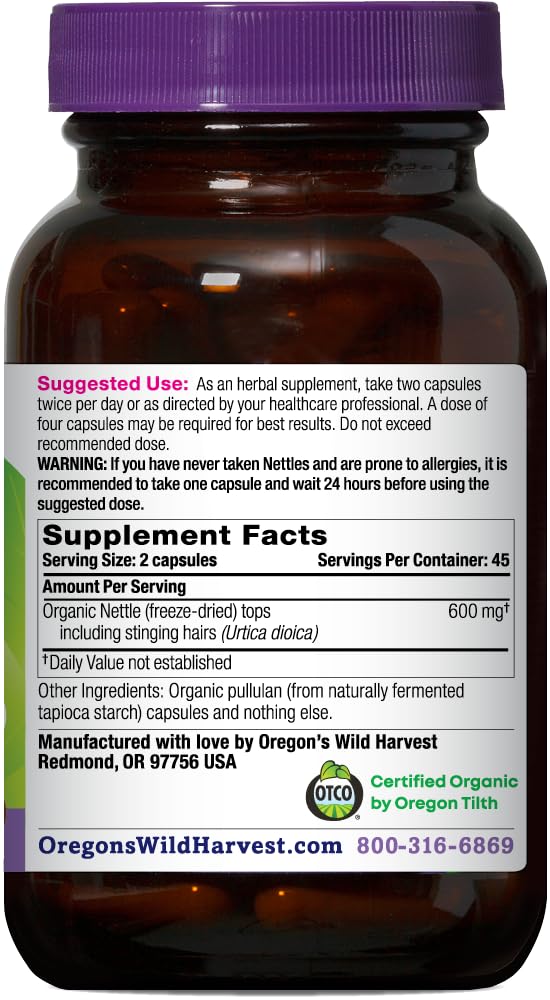 Oregon's Wild Harvest Certified Organic Nettle Capsules with Stinging - image 2