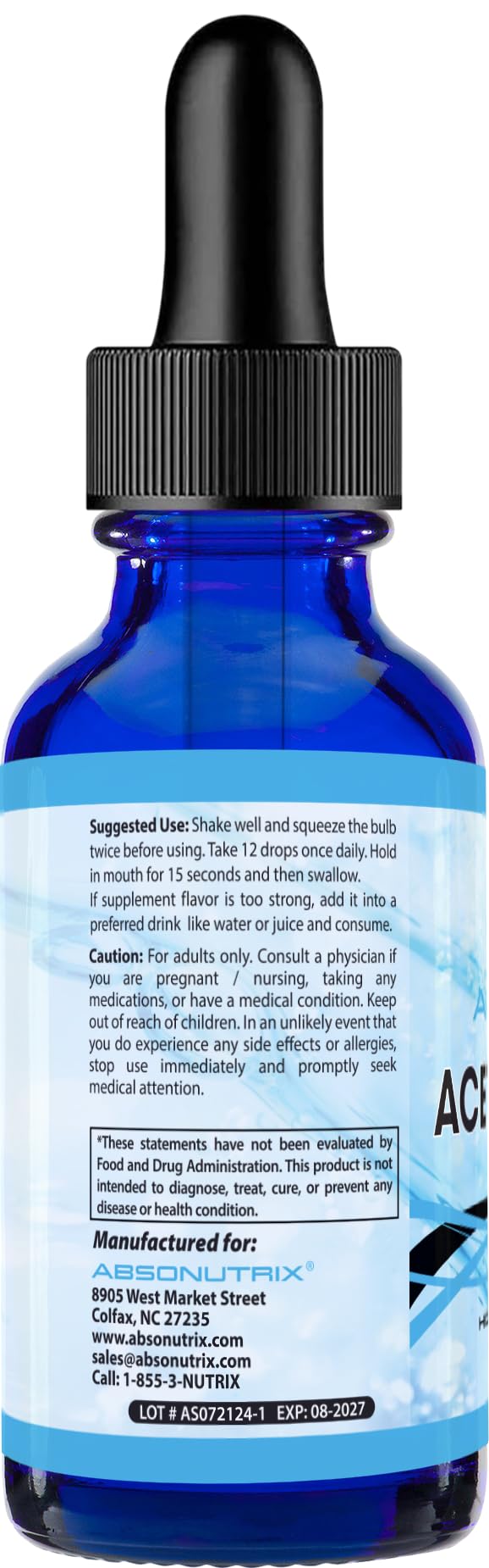 Absonutrix Acetyl L-Carnitine 593mg Liquid Drops - 200 Servings - image 3