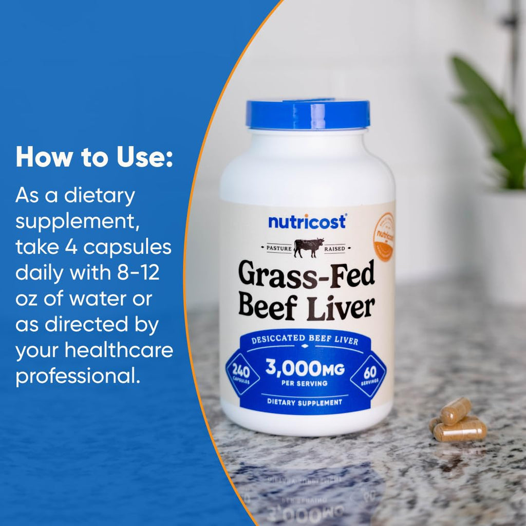 Nutricost Grass Fed Desiccated Beef Liver Capsules 3000mg (750mg Per