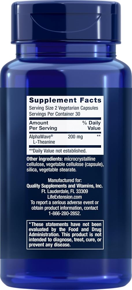 Life Extension L-Theanine Vegetarian Capsules for Relaxation - 120 Count - image 2