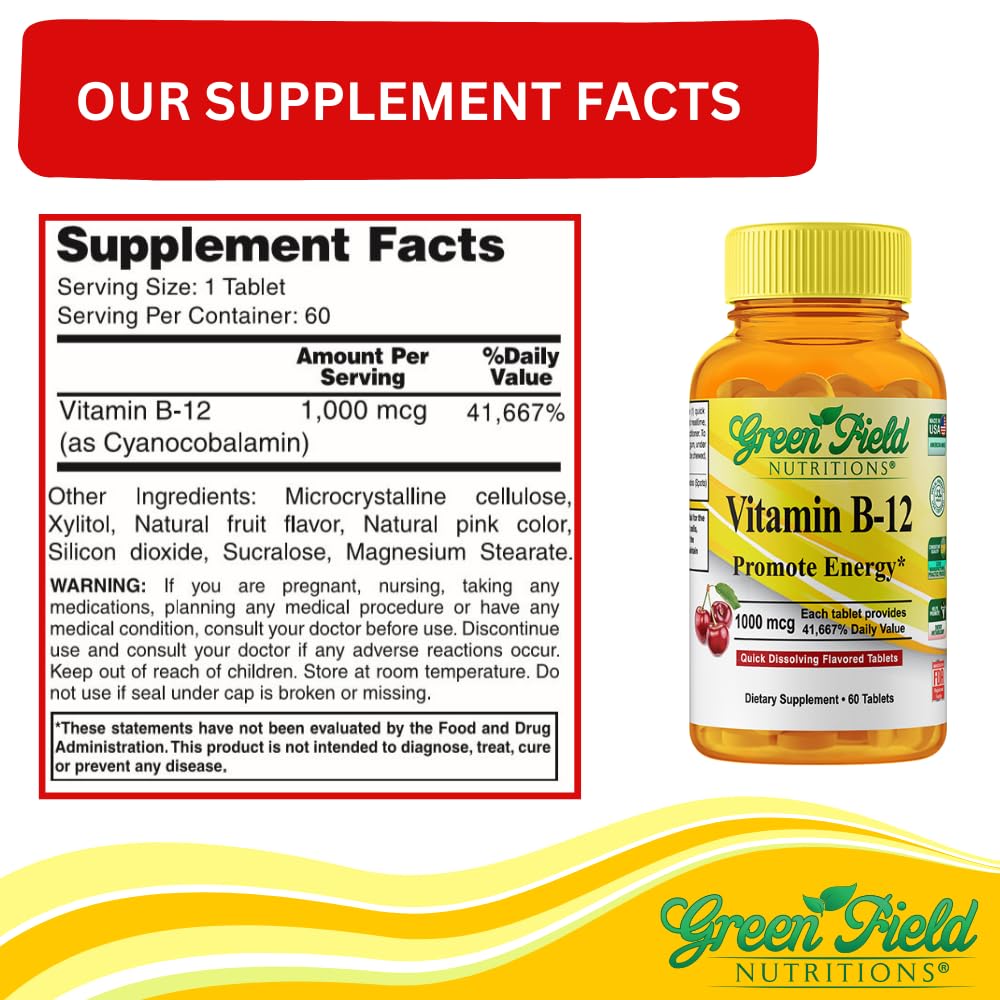 Green Field Nutritions Halal Vitamin B12 1000mcg - 60 Tablets - image 3