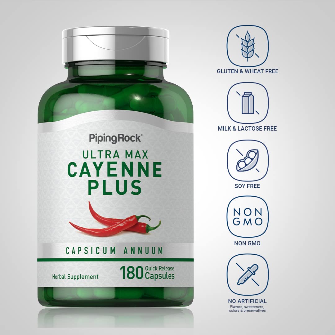 Piping Rock Cayenne Pepper Capsules - 180 Count - image 3