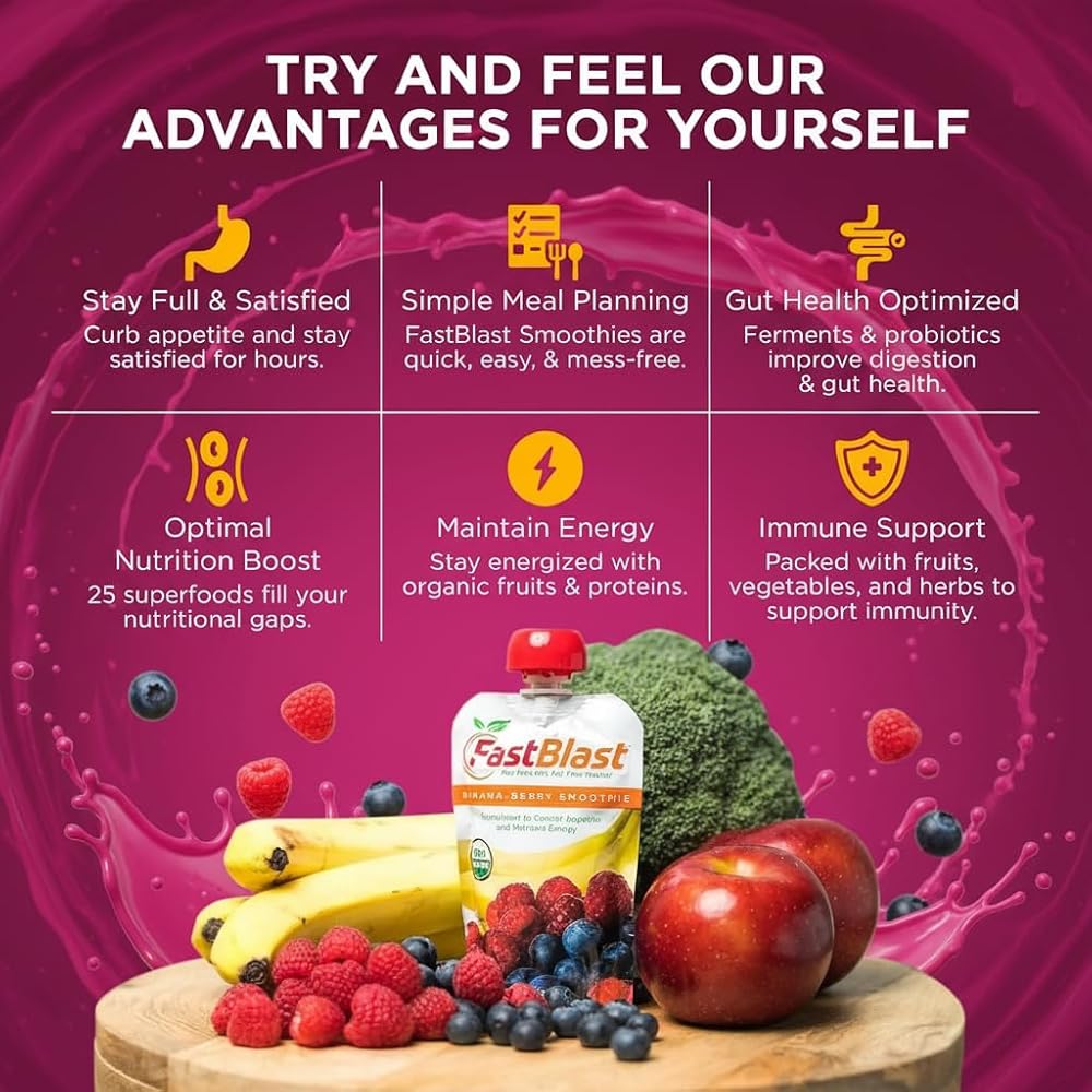 FastBlast Smoothie Pouches Banana Berry-Intermittent Fasting Drink