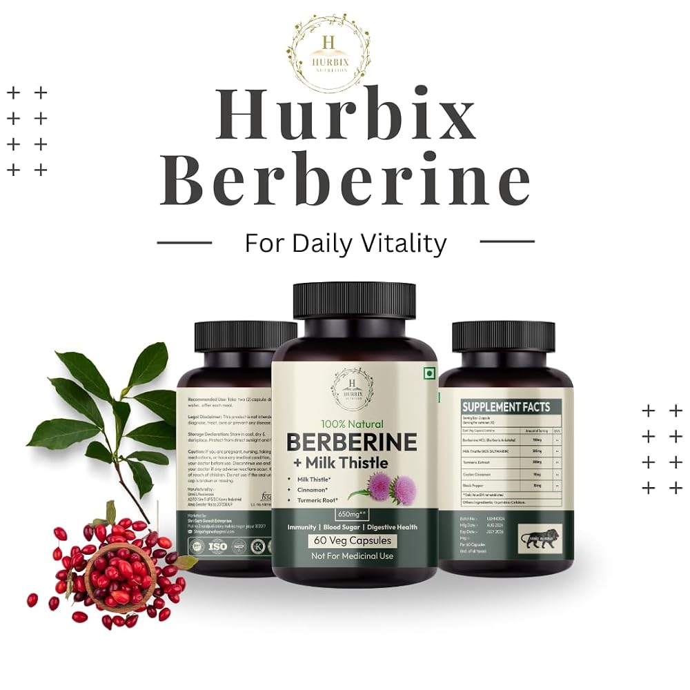 Hurbix Berberine 1300 mg with Milk Thistle & Turmeric - 60 Capsules - image 2