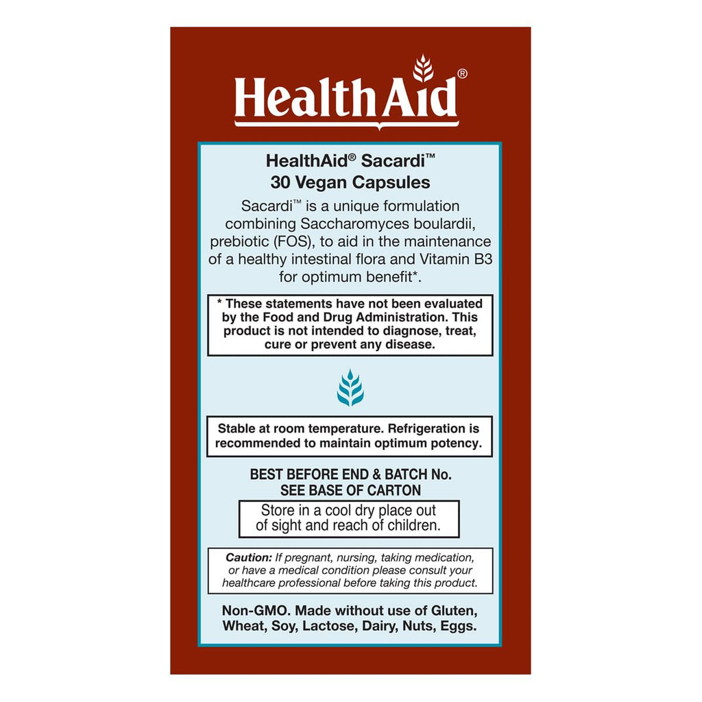 HealthAid Sacardi Saccharomyces Boulardii Probiotic - 30 Tablets - image 3