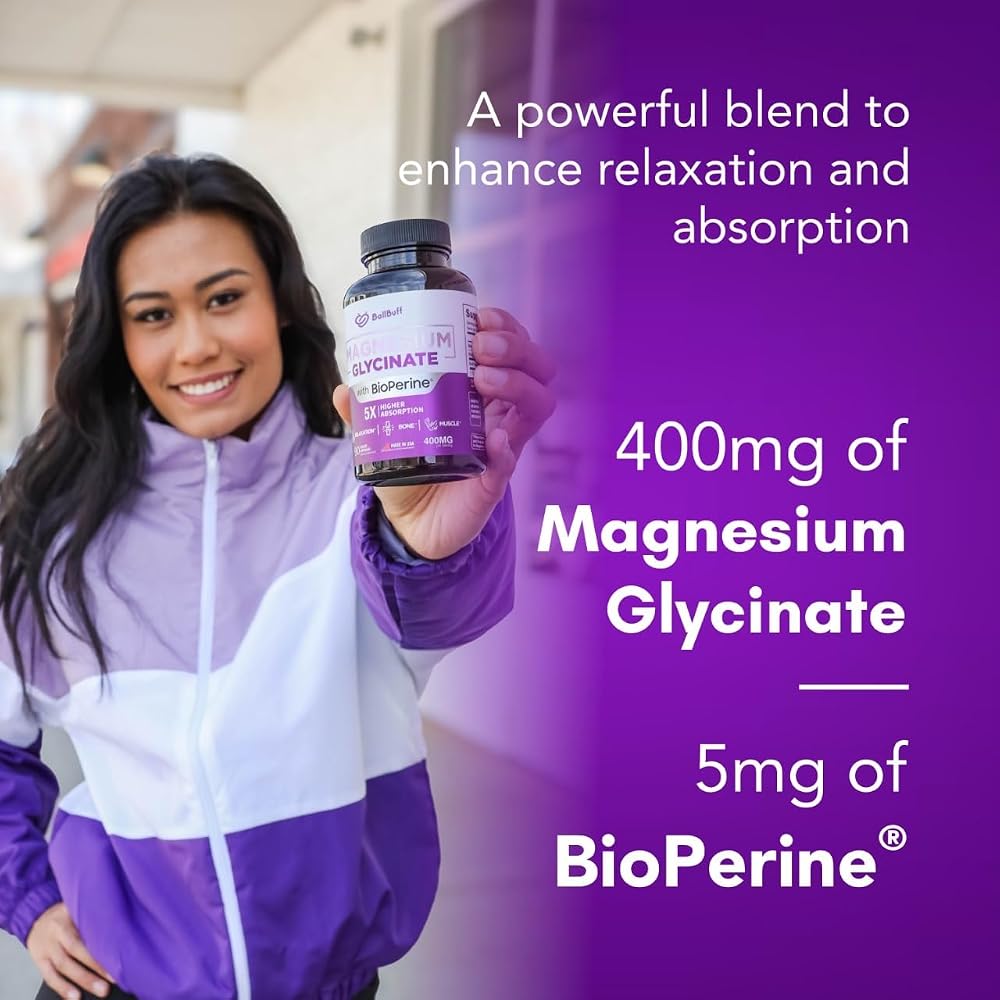 BallBuff Magnesium Glycinate 400mg Sleep Support - 90 Capsules - image 3
