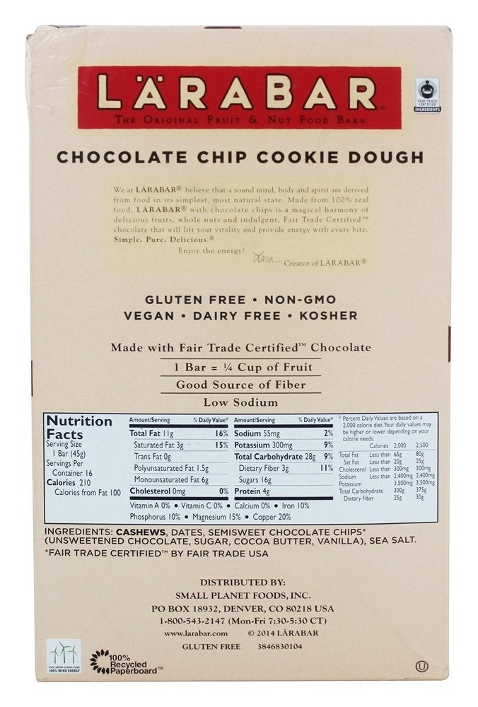 LÄRABAR Chocolate Chip Cookie Dough Gluten Free Bar - 16 Count - image 2