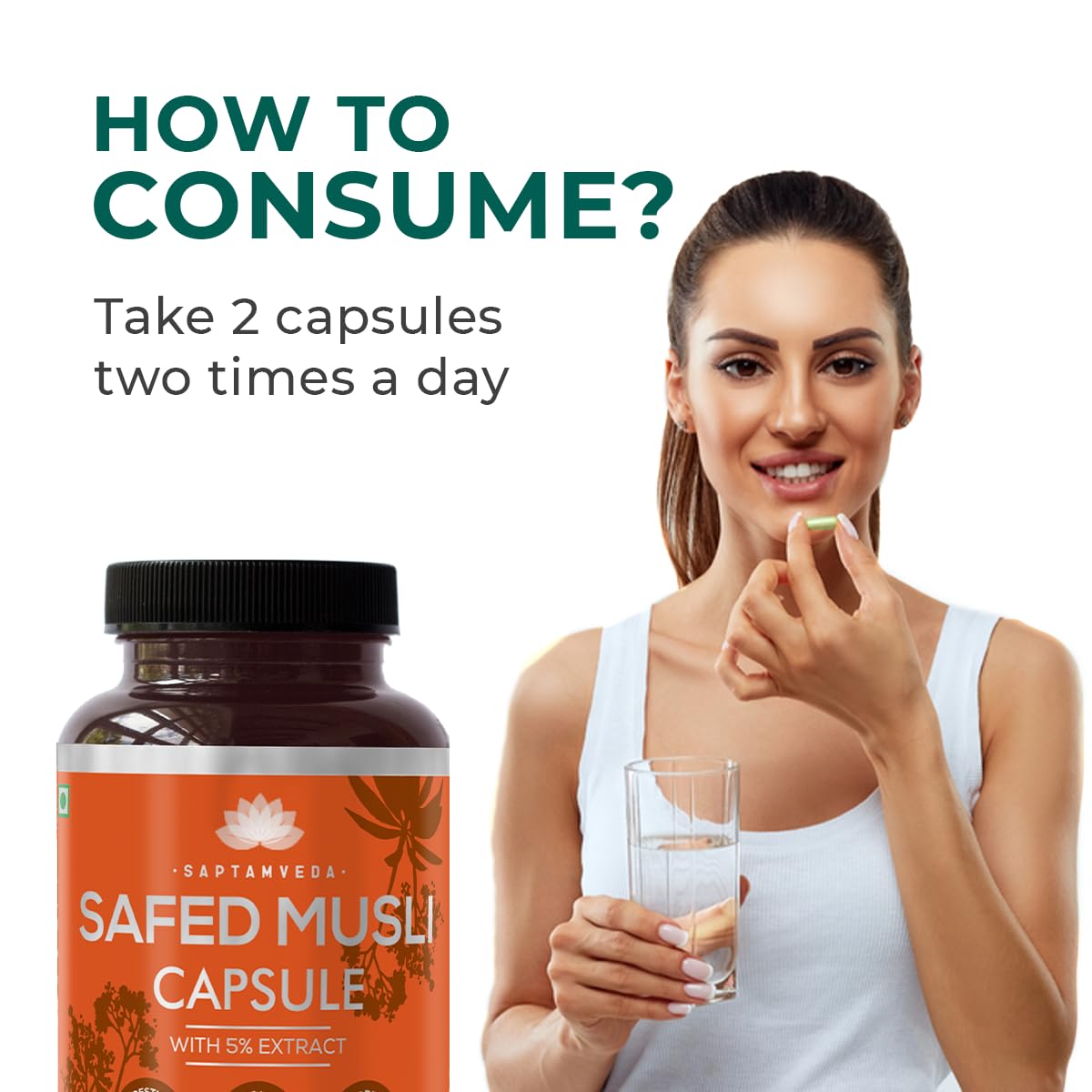 SAPTAMVEDA Natural Safed Musli 500mg - 60 Vegetarian Capsules - image 5