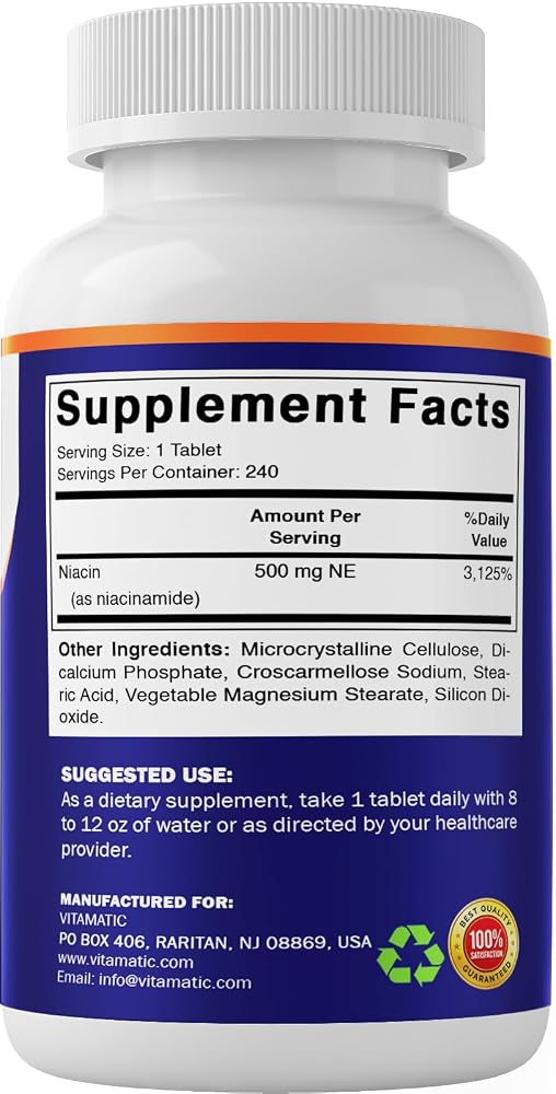 Vitamatic Niacinamide 500 mg Vitamin B3 for Energy - 240 Tablets - image 8