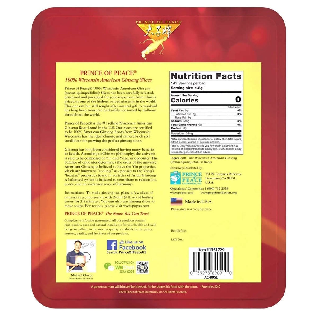 Prince Of Peace Pure Ginseng Slices 100% Wisconsin American - 255g - image 3