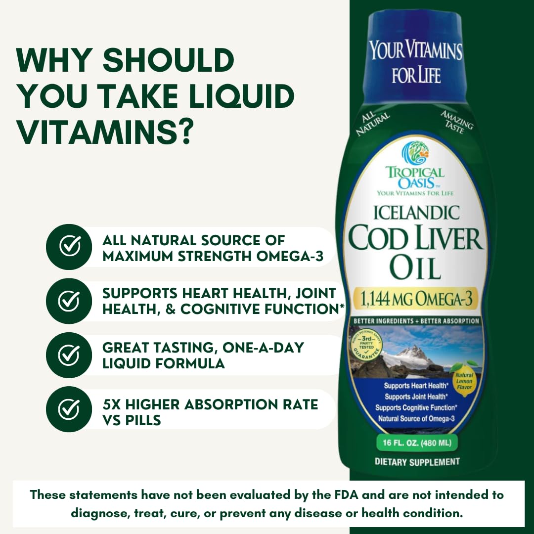 Tropical Oasis Icelandic Cod Liver Oil Omega-3 1144mg - 16 Fl Oz - image 5