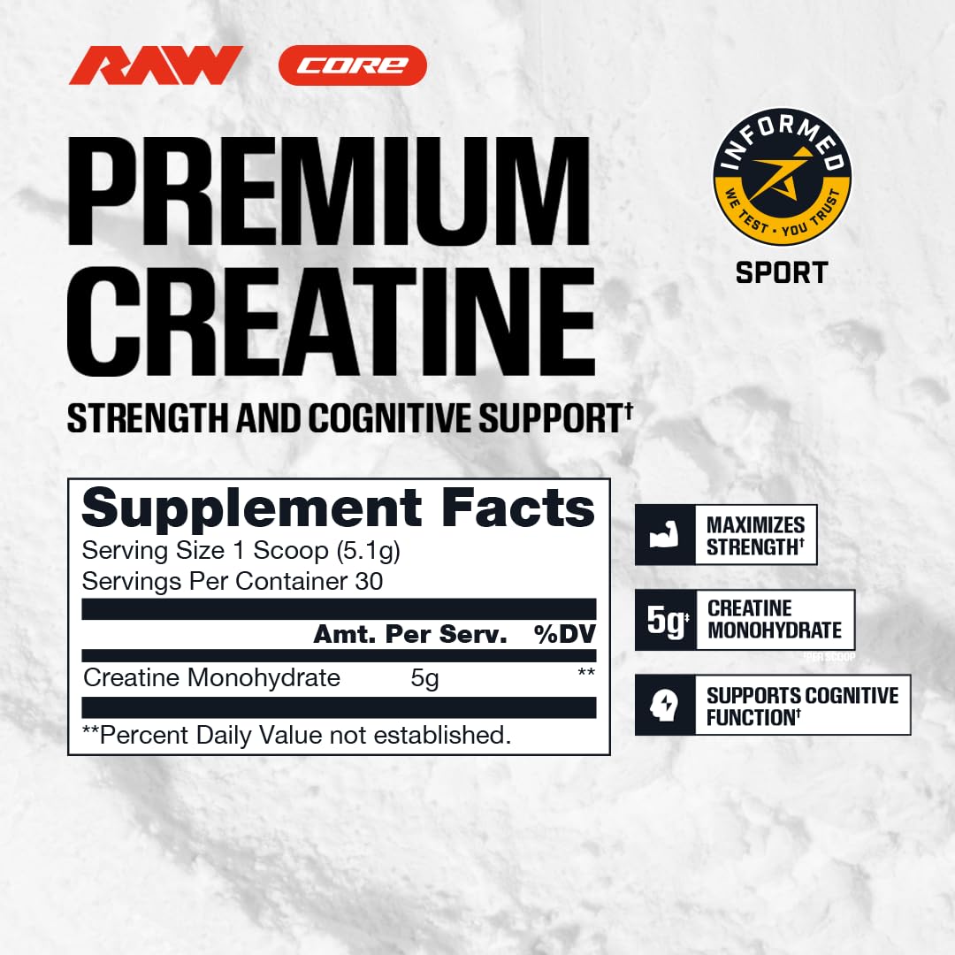 RAW Nutrition Creatine Monohydrate Powder Unflavored - 30 Servings - image 8