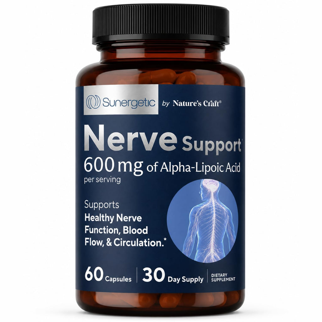 Sunergetic Nerve Support Supplement with Alpha Lipoic Acid 600 mg - 60 Capsules