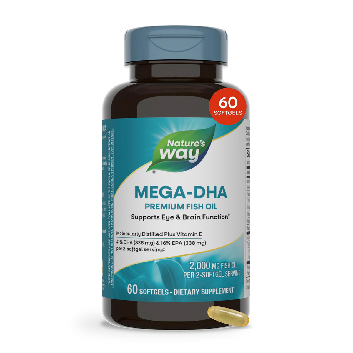 Nature's Way Mega-DHA Premium Fish Oil Omega-3 - 60 Softgels