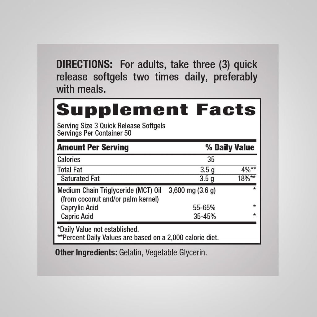 Piping Rock MCT Oil Softgel Capsules 3600mg - 150 Softgels - image 2