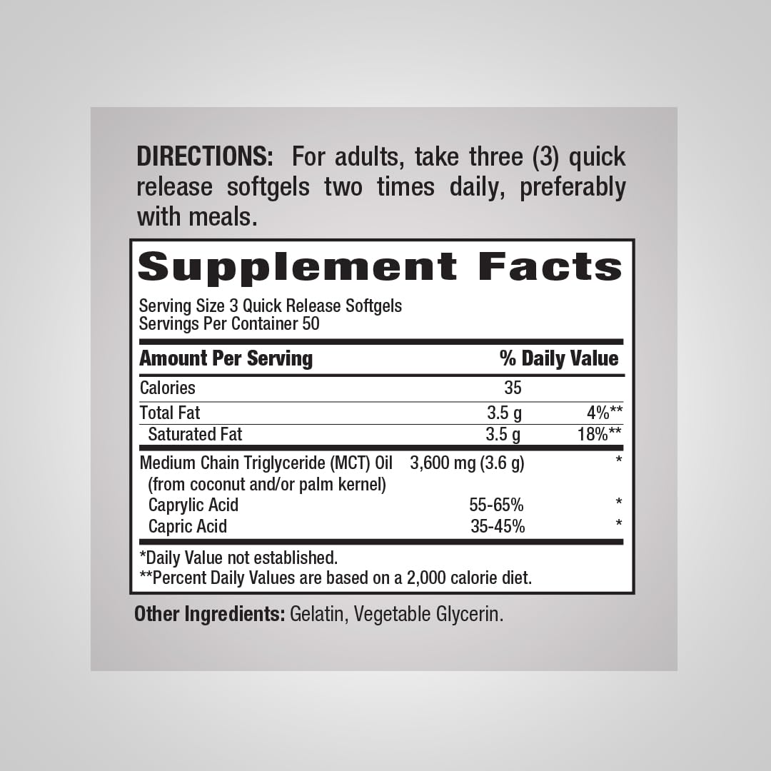 Piping Rock MCT Oil Softgel Capsules 3600mg - 150 Softgels - image 2