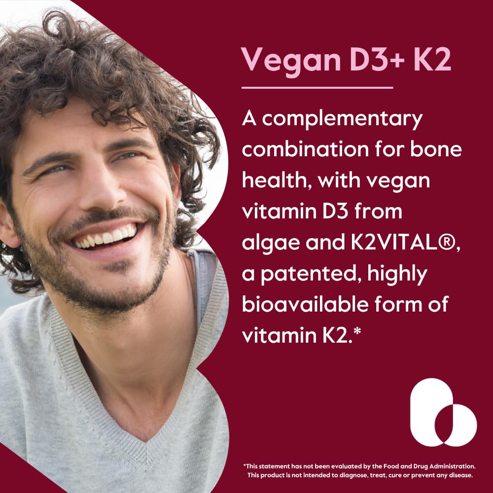 BESTVITE Vegan Vitamin D3 5000 IU + Vitamin K2 MK-7 - 120 Capsules - image 2
