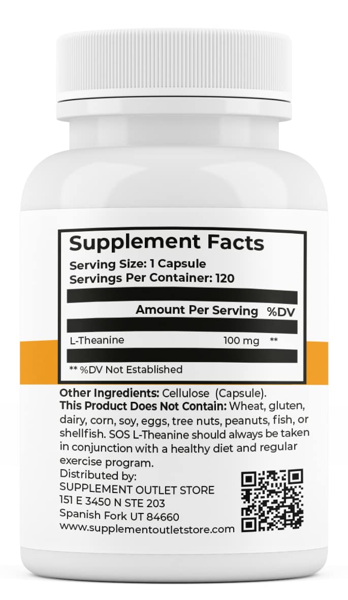 Supplement Outlet SOS L-Theanine 100mg Brain Support - 120 Capsules - image 3
