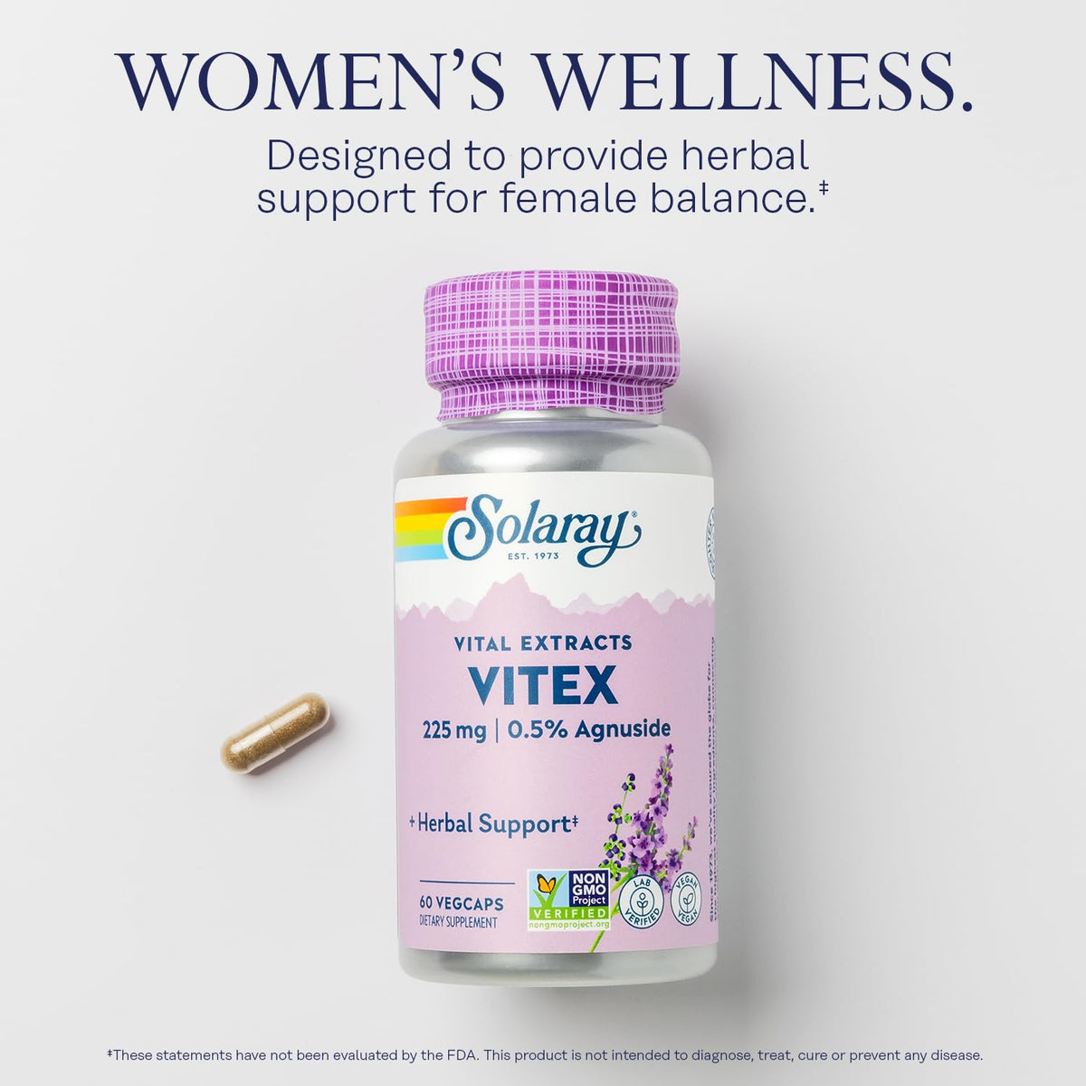 SOLARAY Vitex Berry Extract 225 mg Chasteberry - 60 Vegetarian Capsules - image 3
