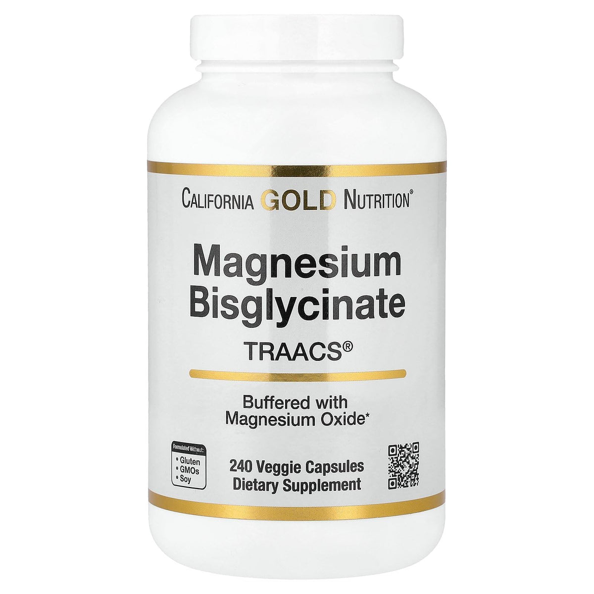 California Gold Nutrition Magnesium Bisglycinate - 240 Vegetarian Capsules