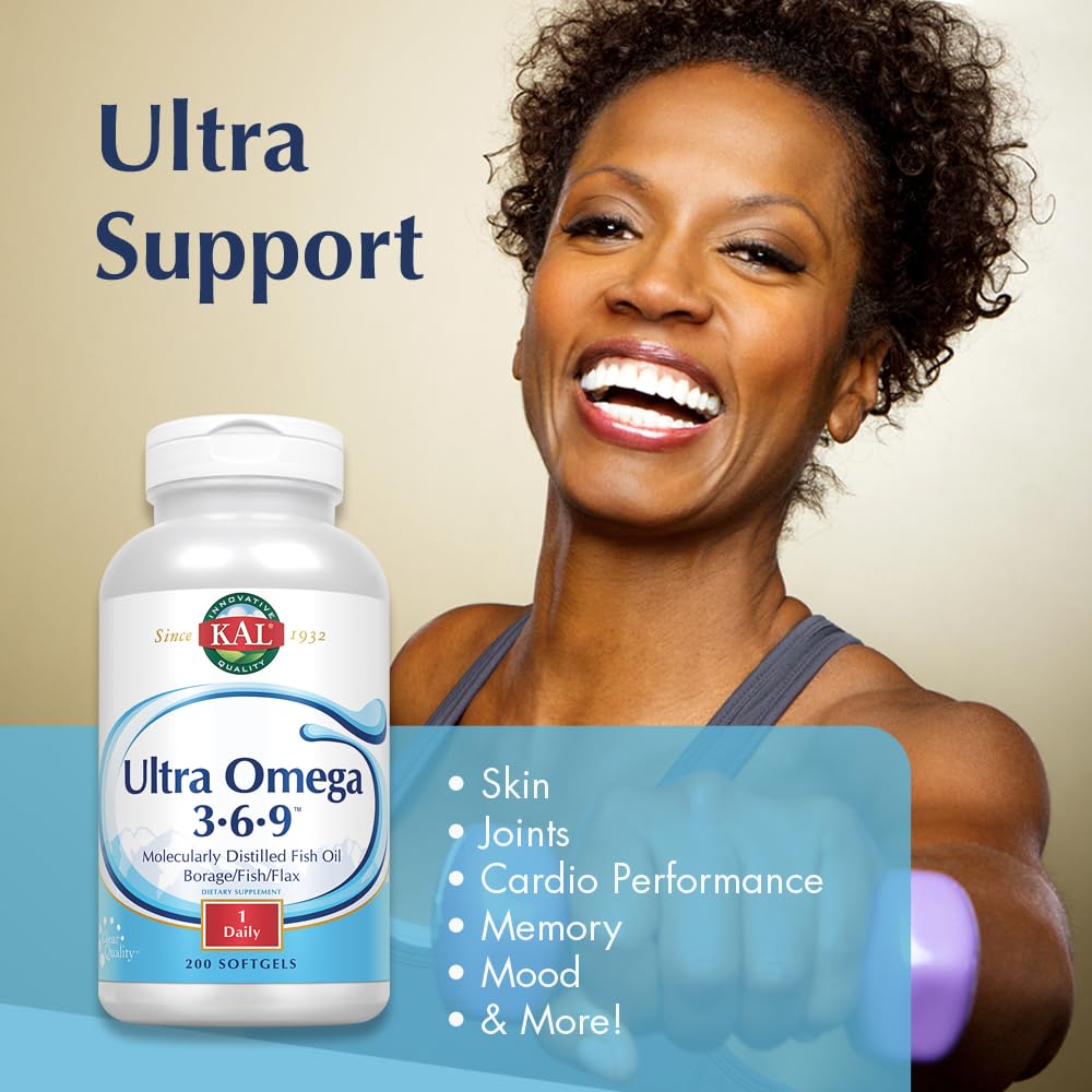 KAL Ultra Omega 3-6-9 1200mg Fish Oil with Flaxseed - 200 Softgels - image 3