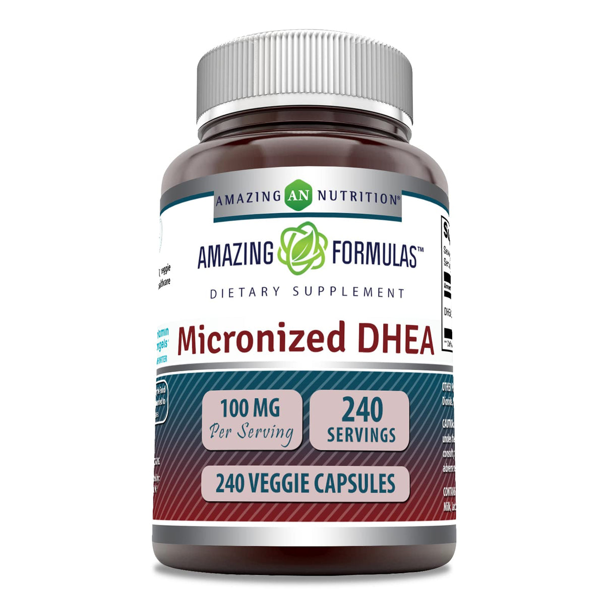 Amazing Nutrition Micronized DHEA Supplement 100 mg - 240 Vegetarian Capsules