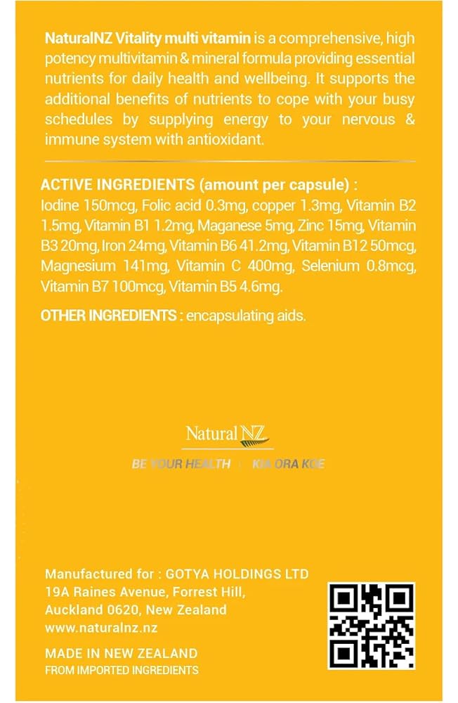 Natural NZ Premium Vitality Multivitamin Immune Formula 1-A-Day - 60 Capsules - image 3