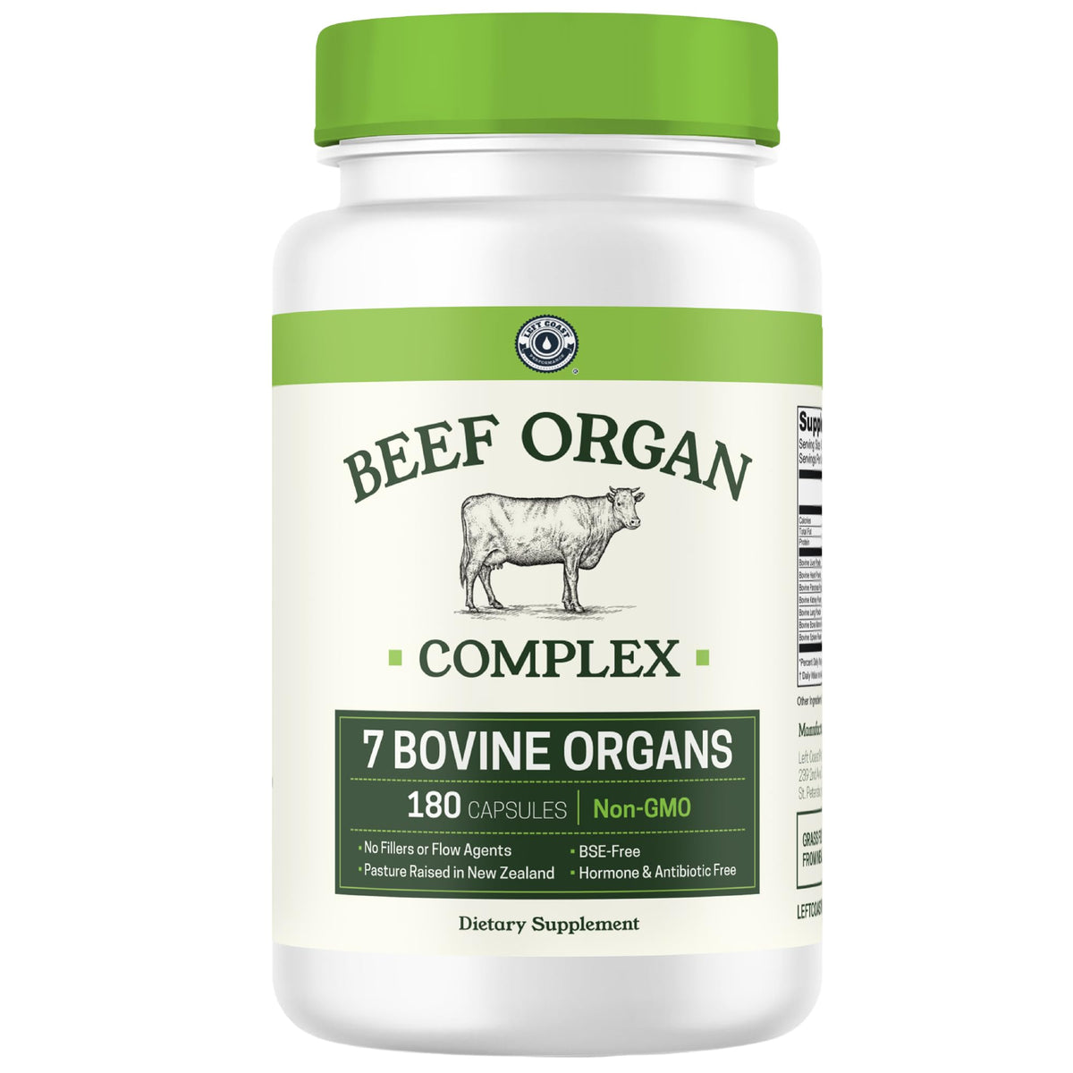 Left Coast Performance Beef Organ Supplement Grass Fed - 180 Capsules
