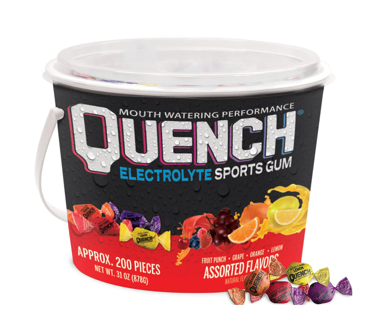 MUELLER Quench Gum Bucket, Fruit Variety Flavors, 200 pieces