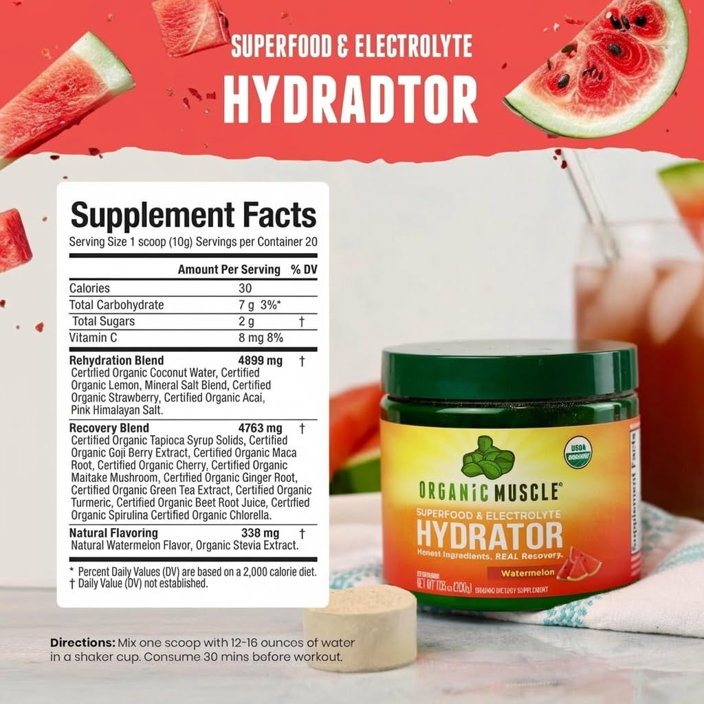 Organic Muscle Hydration Powder Electrolytes Watermelon - 20 Servings - image 4