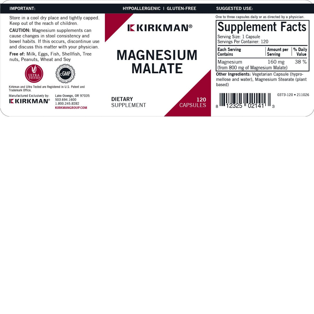 Kirkman Magnesium Malate 800 mg for Rest & Relax - 120 Capsules - image 3