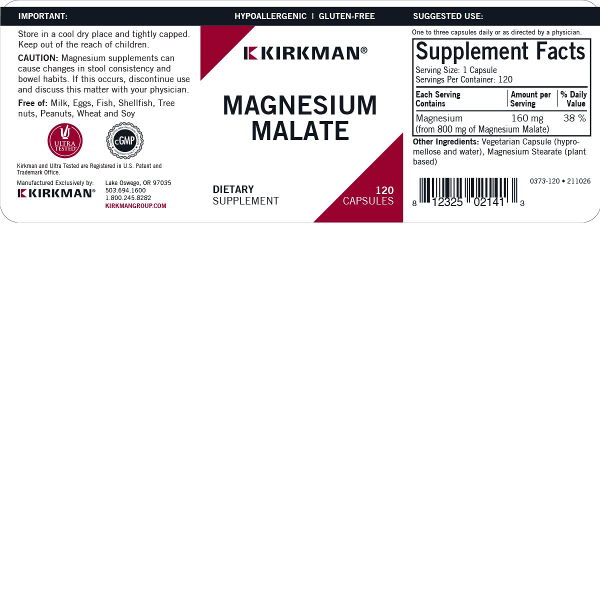 Kirkman Magnesium Malate 800 mg for Rest & Relax - 120 Capsules - image 3