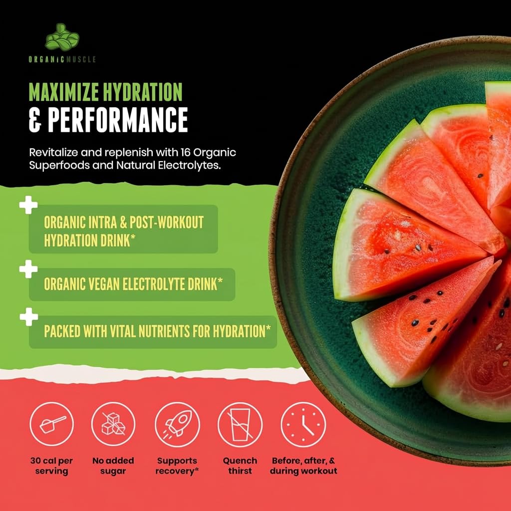Organic Muscle Hydration Powder Electrolytes Watermelon - 20 Servings - image 2