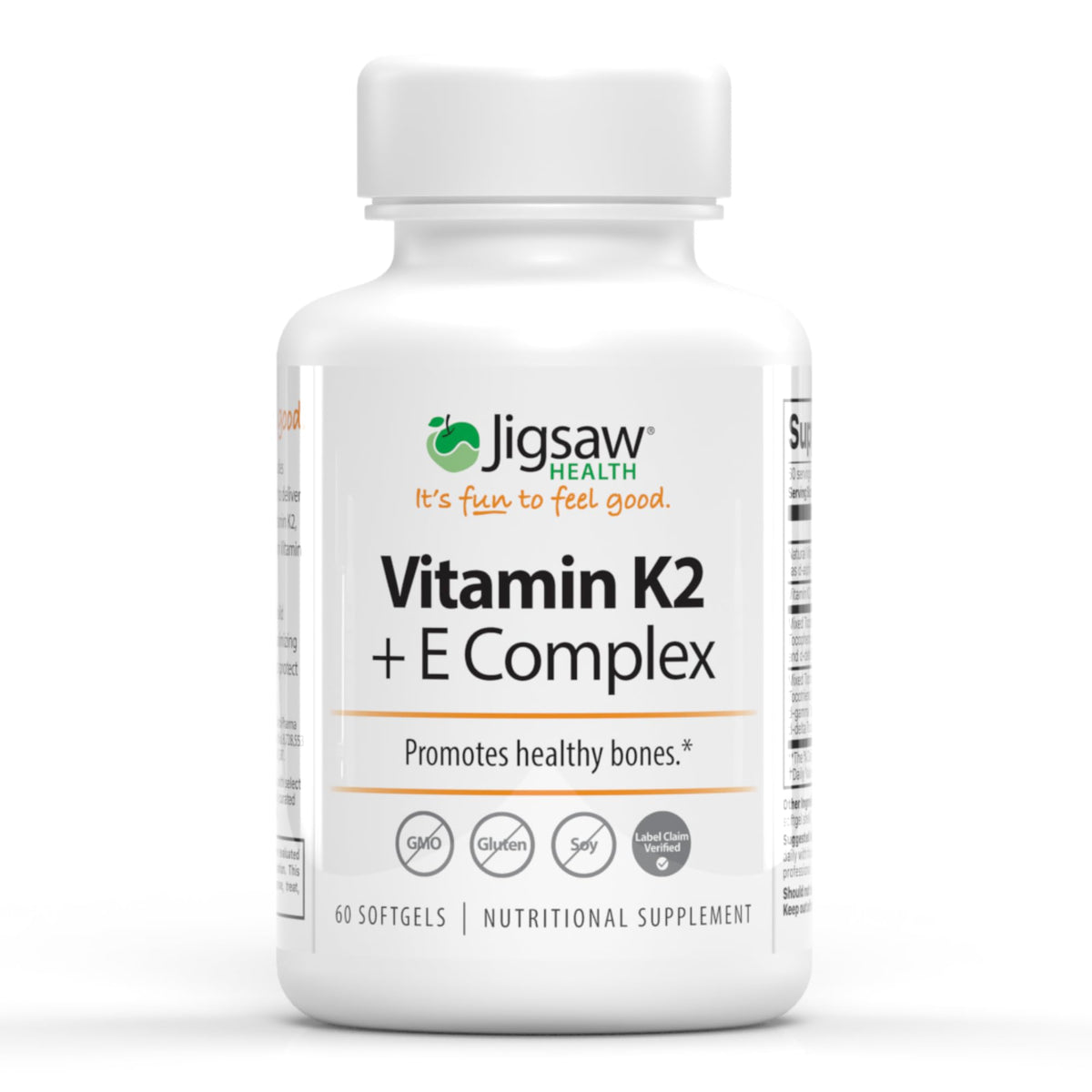 Jigsaw Health Vitamin K2 + E Complex for Bone Health - 60 Softgels