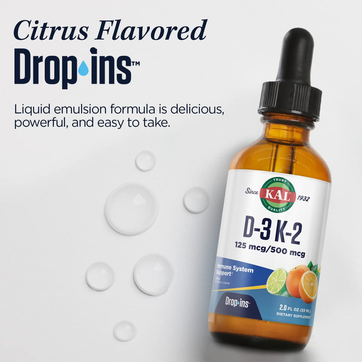 KAL D3 K2 DropIns 5000 IU/500 mcg Bone Support - 2 fl oz - image 5