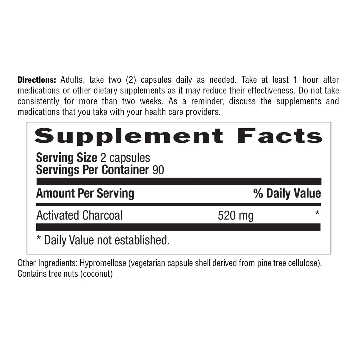 Country Life Coconut Activated Charcoal 260 mg - 180 Vegan Capsules - image 3