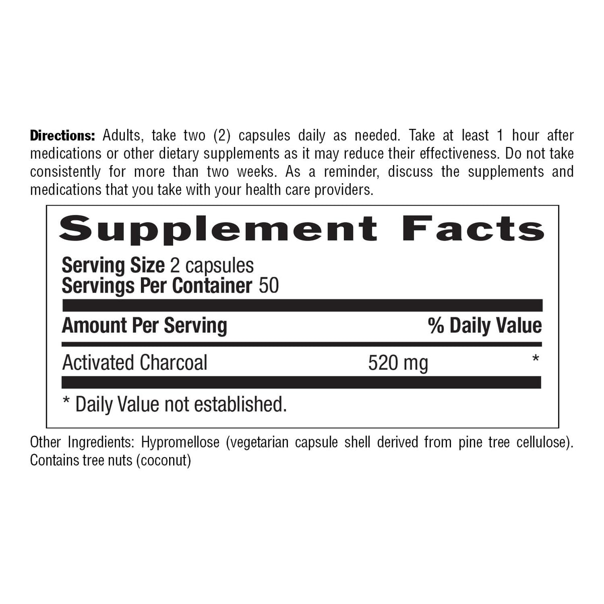 Country Life Coconut Activated Charcoal 260 mg - 100 Vegan Capsules - image 4