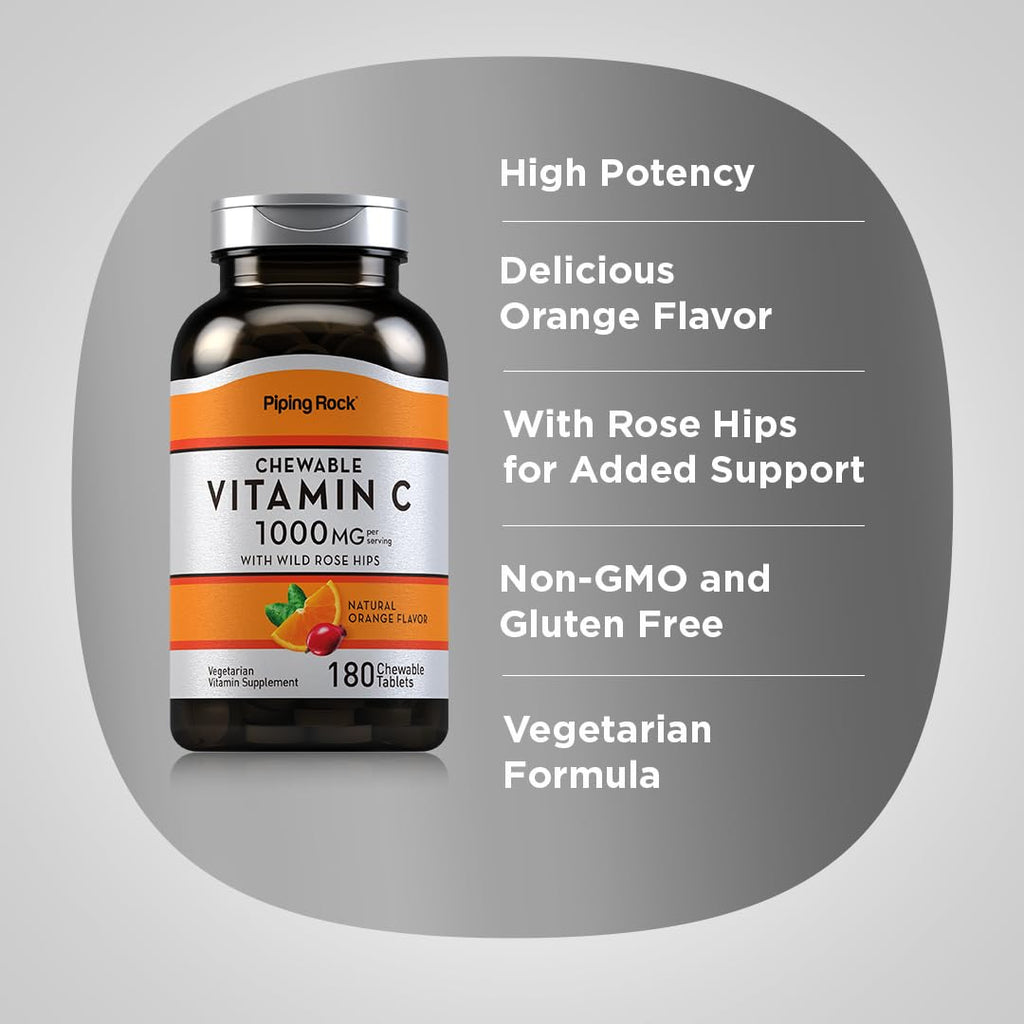 Piping Rock Vitamin C 1000mg Chewable Tablets - 180 Count - image 4