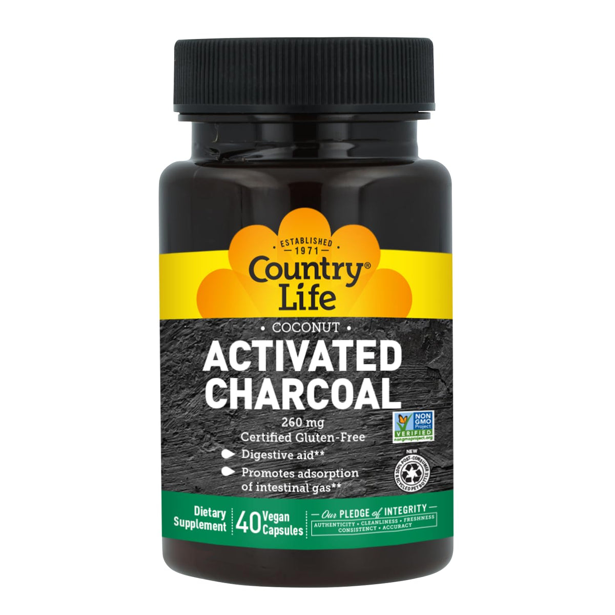 Country Life Coconut Activated Charcoal 260 mg - 40 Vegan Capsules - image 3