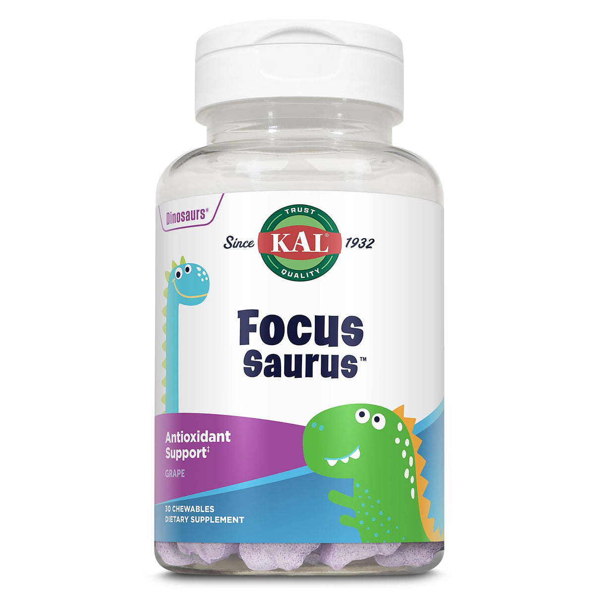 KAL Focus-Saurus Grape Vitamin Chewables - 30 Count