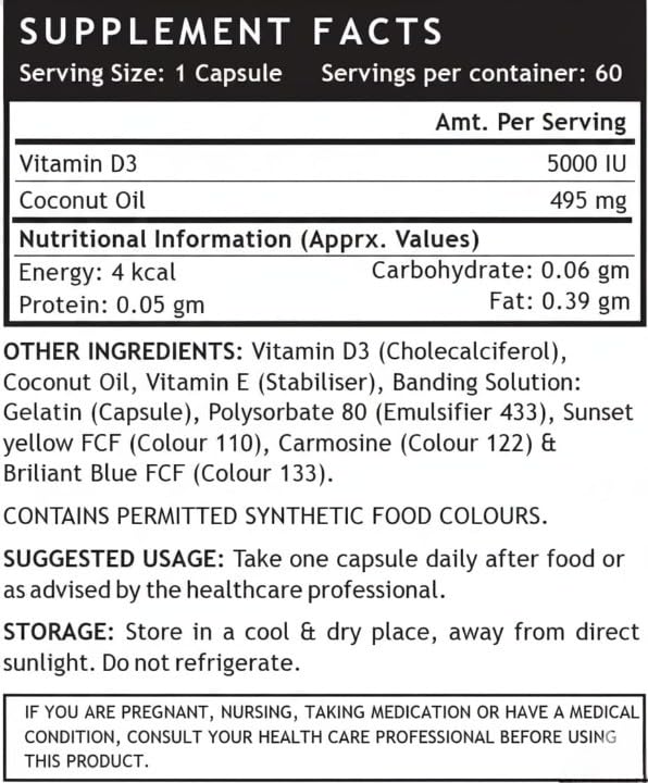 Generic Vitamin D3 Cholecalciferol Supplement with Coconut Oil - 60 Capsules - image 2