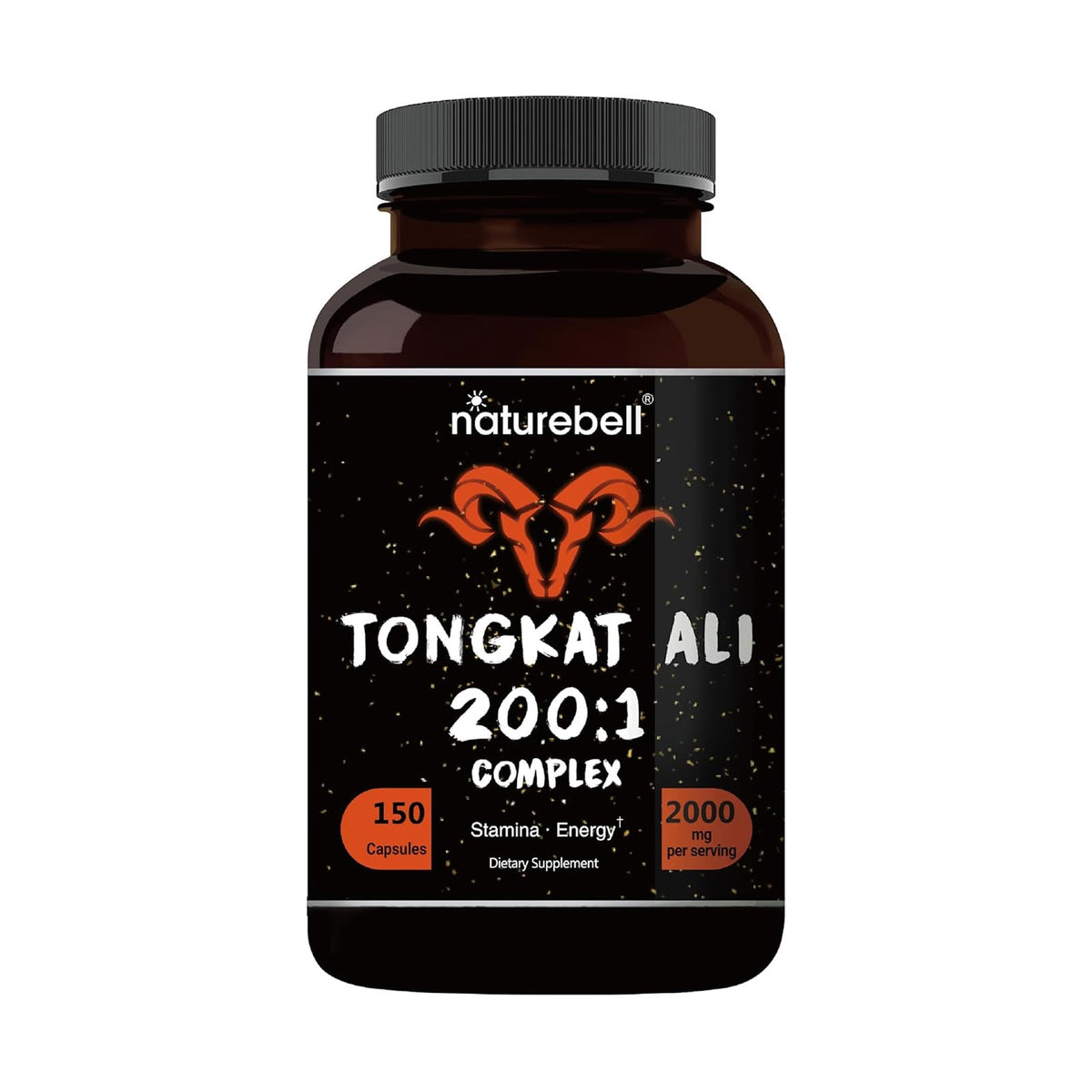 NatureBell Tongkat Ali 200:1 Herbal Supplement Energy & Stamina - 150 Capsules