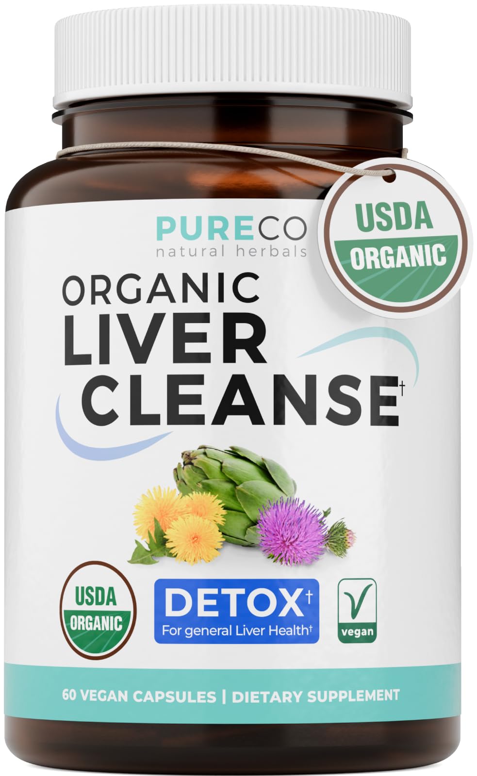 PURE CO Milk Thistle and Dandelion Root Liver Support - 60 Capsules