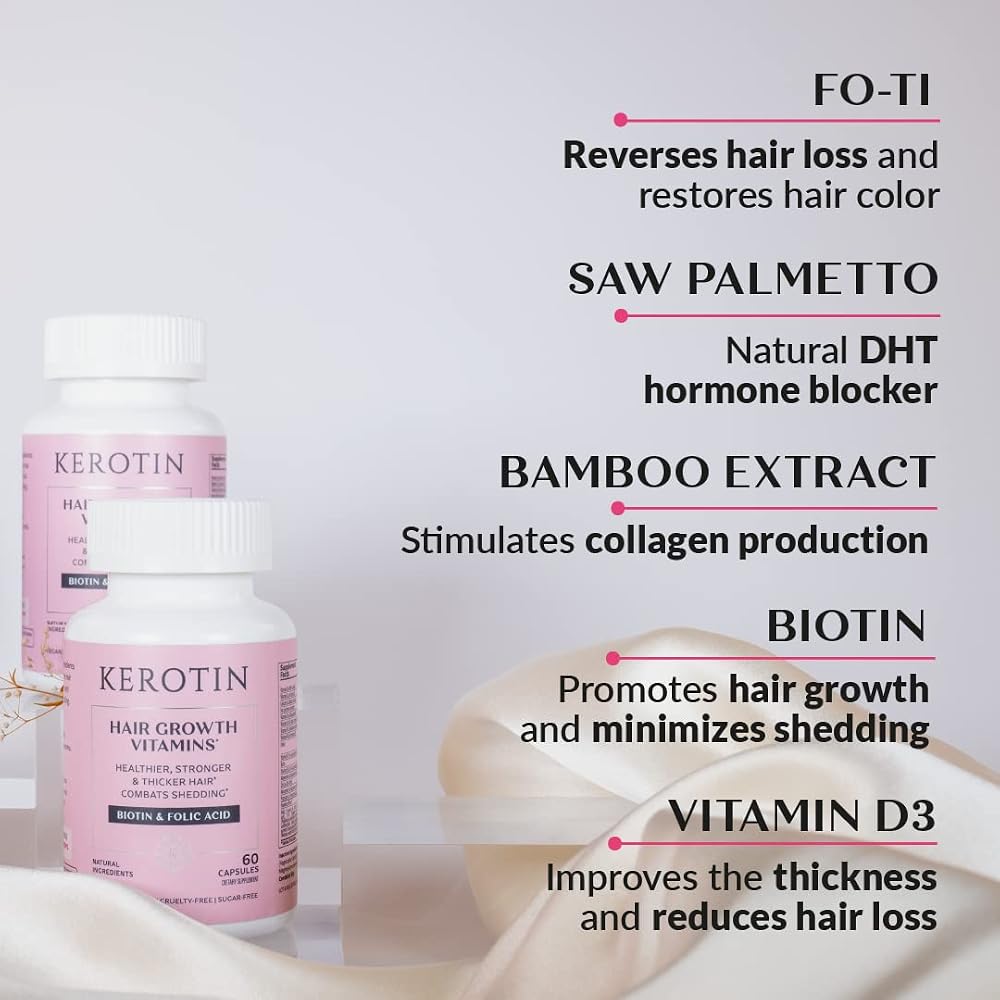 K Kerotin Hair Growth Vitamins with Biotin & Saw Palmetto - 60 Capsules - image 3