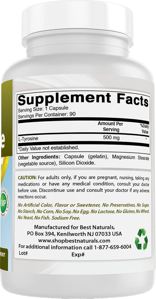 Best Naturals L-Tyrosine 500 mg 90 Capsules - image 5
