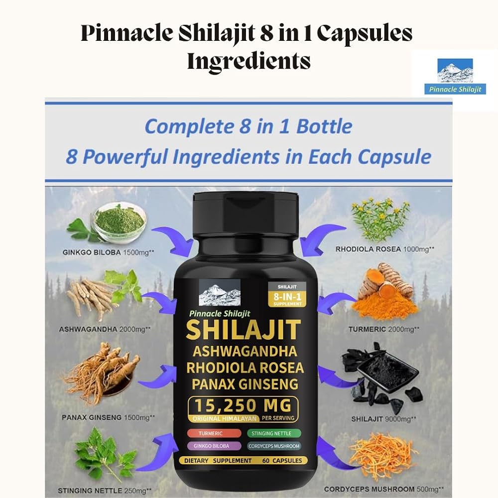 Pinnacle Shilajit 8-in-1 Herbal Supplement Capsules - 60 Count - image 5