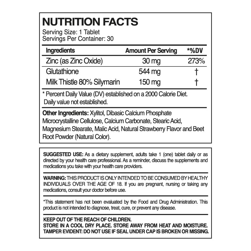 Paleolf Premium Glutathione + Milk Thistle + Zinc -30 Chewable Tablets